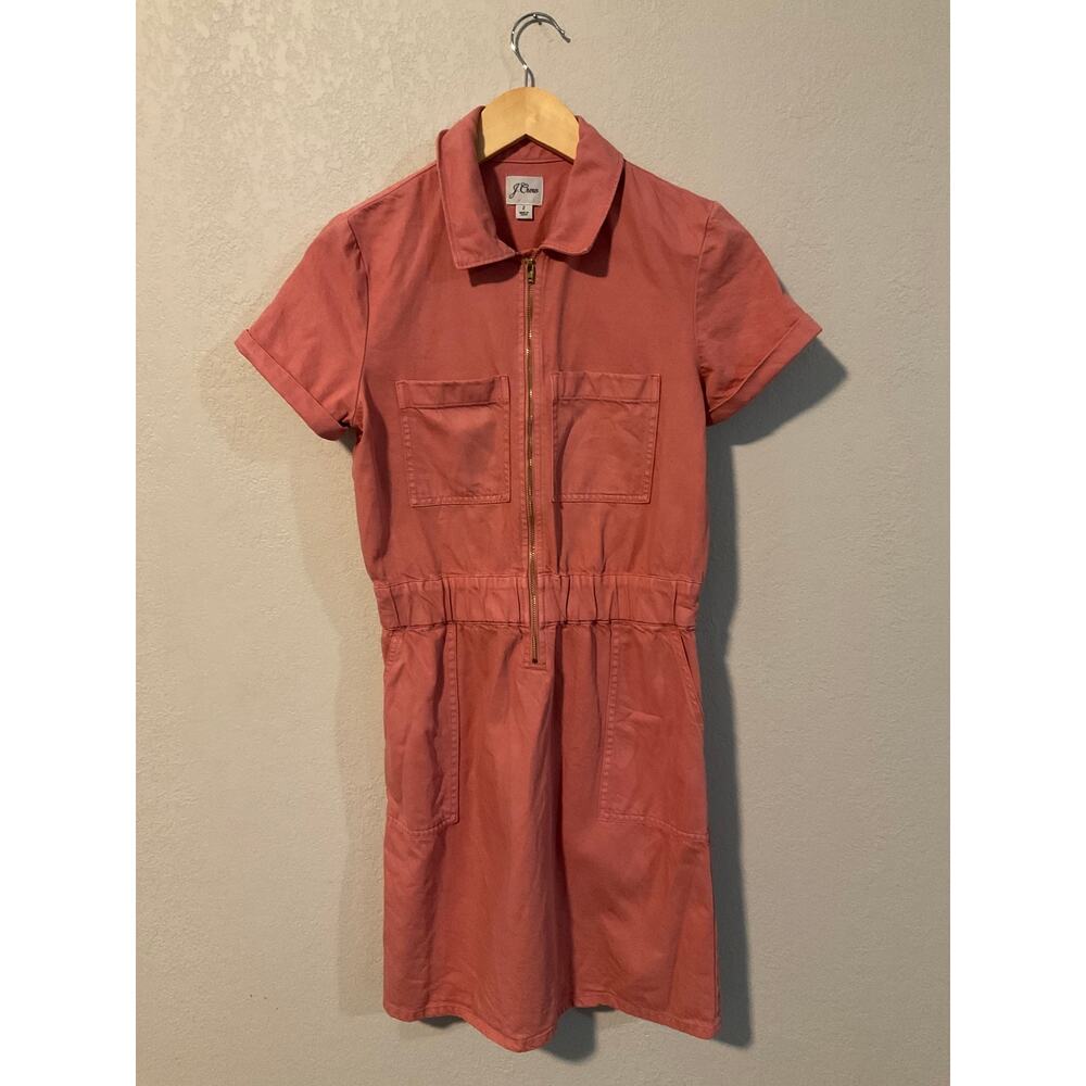 J.Crew zip-front chino dress in a coral pink color SZ 2